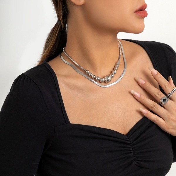 Metal Snake Bone Chain Halsband Rund Bead Chain Halsband Silver