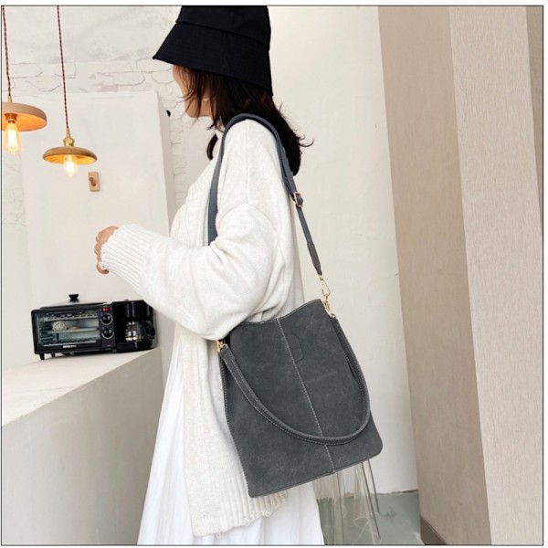 Minimalistisk Bucket Bag Håndholdt Skuldertaske SORT Black