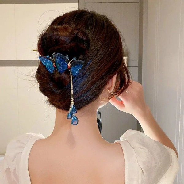 Butterfly Fringe Hårklämma Hårnål BLÅ blue