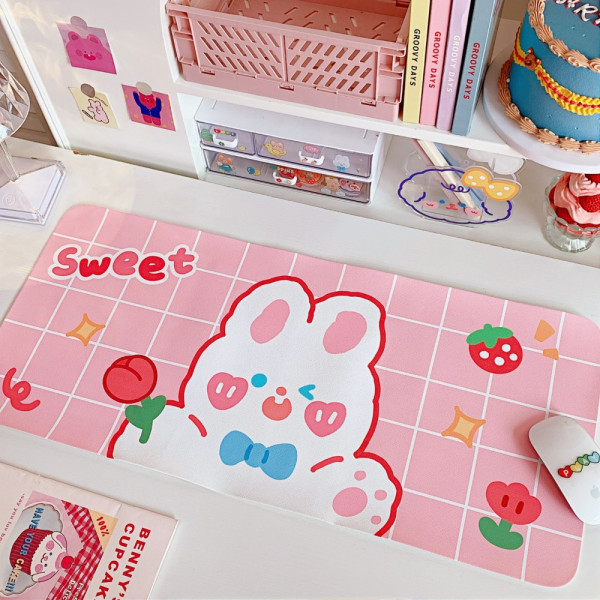 Stor Tegneserie Rosa Musematte Kawaii Gaming Musematte HVIT White