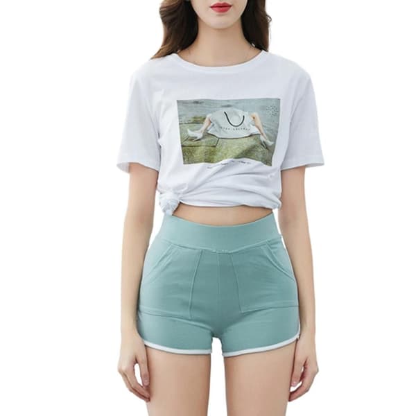 Bomuld Yogashorts, Slanke, Tætsiddende, GRÅ L grey L