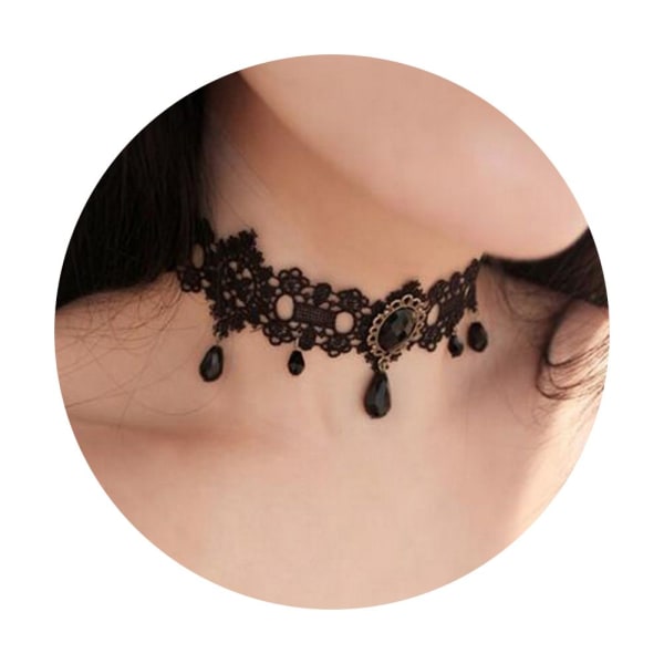 Gotisk Choker Victorian Tattoo Halsband Svart Spets