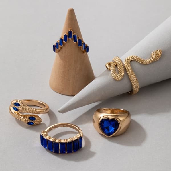 5 st Ringset med imiterade ädelstenar VIT white