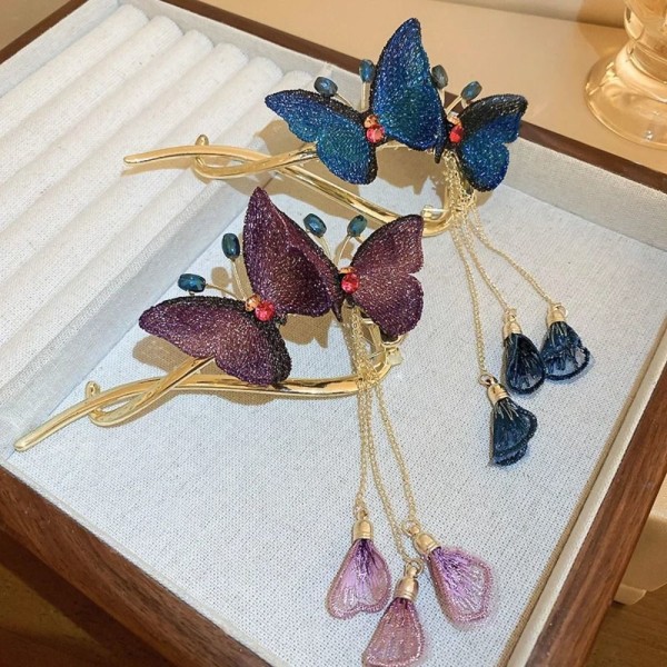 Butterfly Frynser Hårklemme Hårnål BLÅ blue