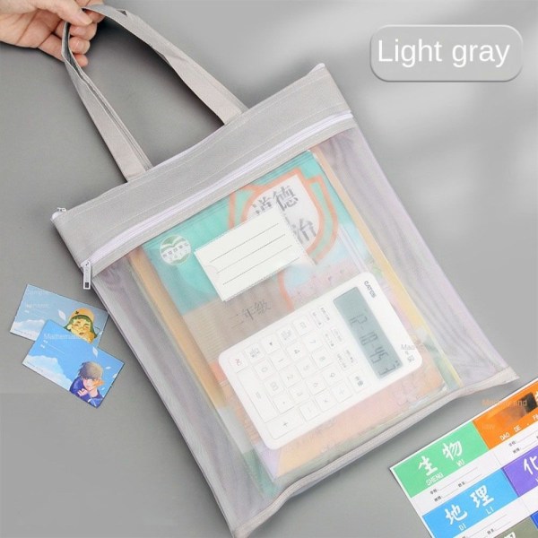 Läpinäkyvä Mesh File Bag Paperipidikepussi VAALEANHARMAA Light grey