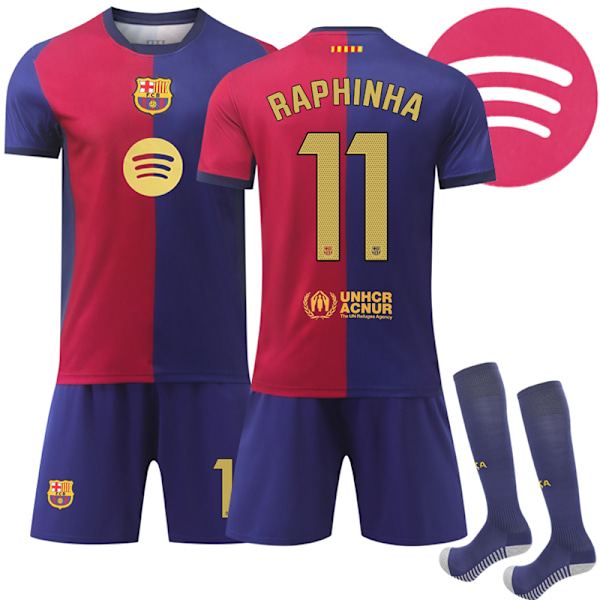 Barcelona Hemma Fotbollströja Barn & Vuxen 2024-2025 Nr. 11 Raphinha M