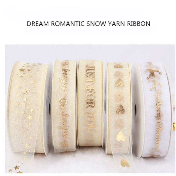 Gold Heart Sheer Ribbon Snow Yarn Ribbon C C C