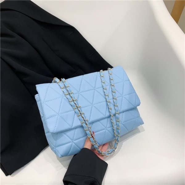 Broderi Rutig Flap Väska PU Läder Crossbody Väskor BLÅ blue