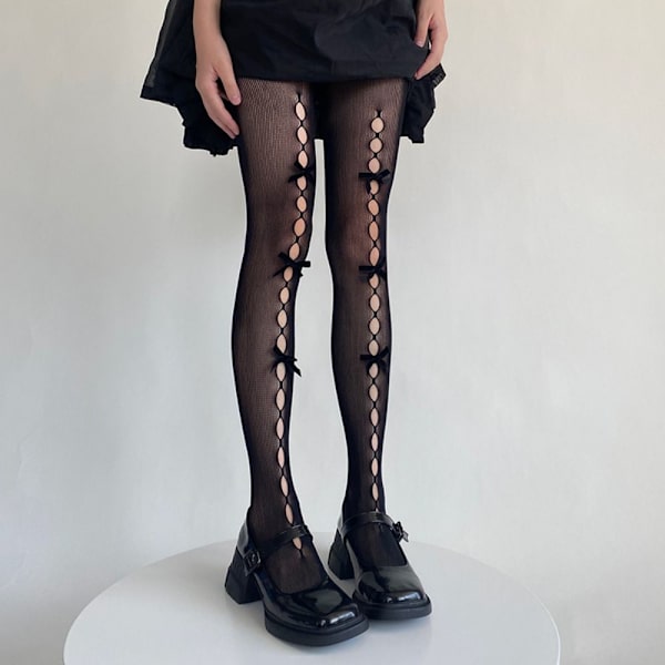 Bowknot Spetsstrumpor Mesh Nätstrumpor BLACK-A BLACK-A Black-A