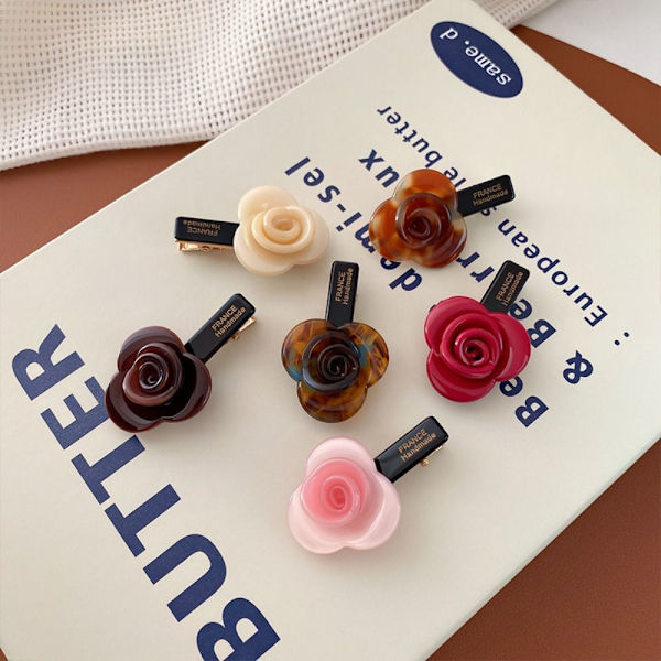 Tredimensionell Rose Hårnål Elegant Rose Flower Barrettes coffee