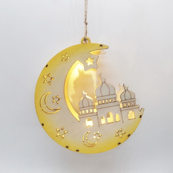 Eid Mubarak Moon Lamp Hanging Lantern Pendel Trä F F