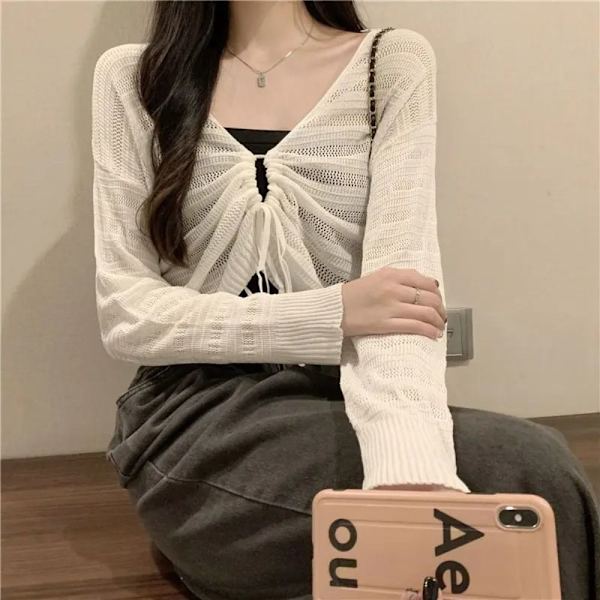 Aurinkovoide Crop Knit Cardigan Ohut neuletakki MUSTA Black