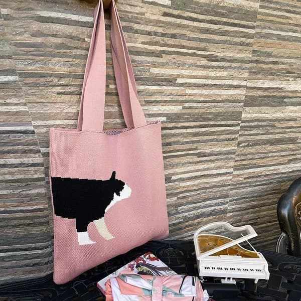 Stickade axelväskor virkad väska ROSA pink