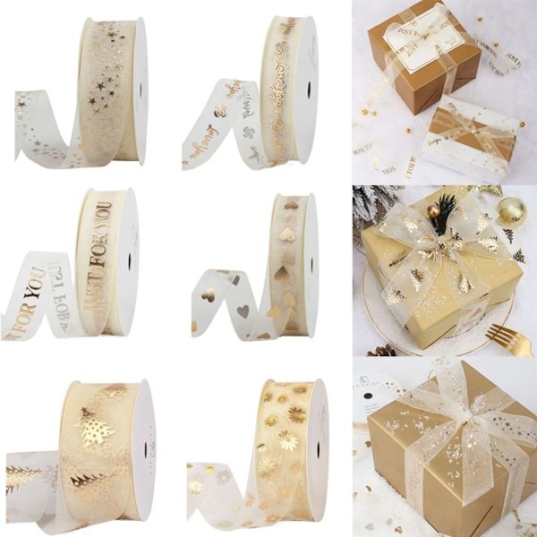 Gold Heart Sheer Ribbon Snow Yarn Ribbon C C C