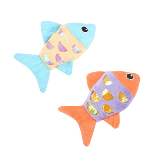 2 st Small Cat Fish Leksaker Färgglada plysch paljett Fisk Toy