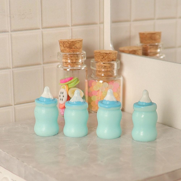 4 st 1/6 Mjölkflaskor Dockhusminiatyr BLÅ Blue