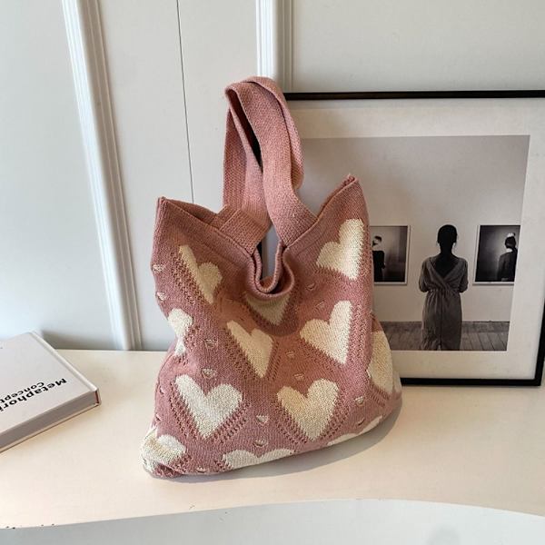 Virkad tygväska Y2K Axelväska ROSA Pink