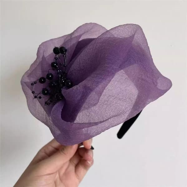 Pärlbroderat hårband i mesh med garn, halv hatt, MÖRKBLÅ navy blue