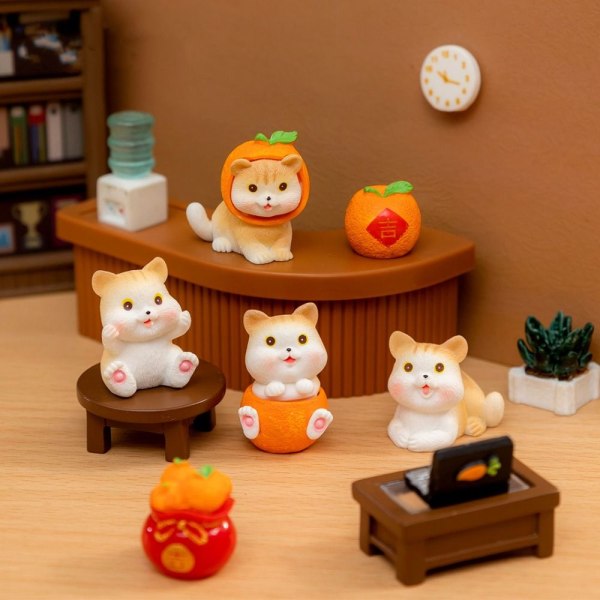 Miniatyr oransje kattefigur tegneserie kattepynt 1 1 1
