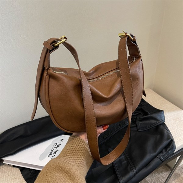 PU-nahkainen Crossbody Laukku Suuri tilavuus Olkalaukku VAALEENRUSKEA Light Brown