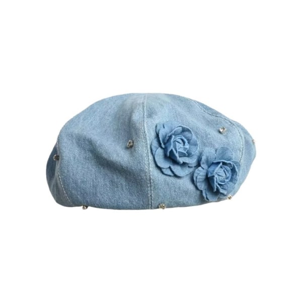 Denim Blommor Basker Hatt Strass åttkantig Cap BLÅ blue