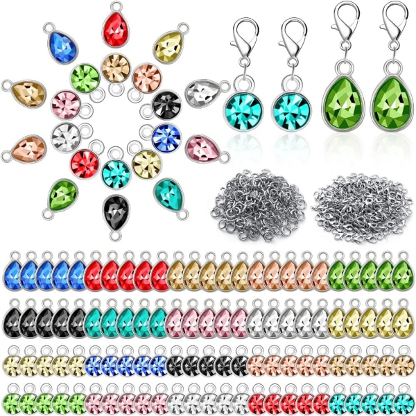 Crystal Birthstone Charms Hummer lås Jump Rings