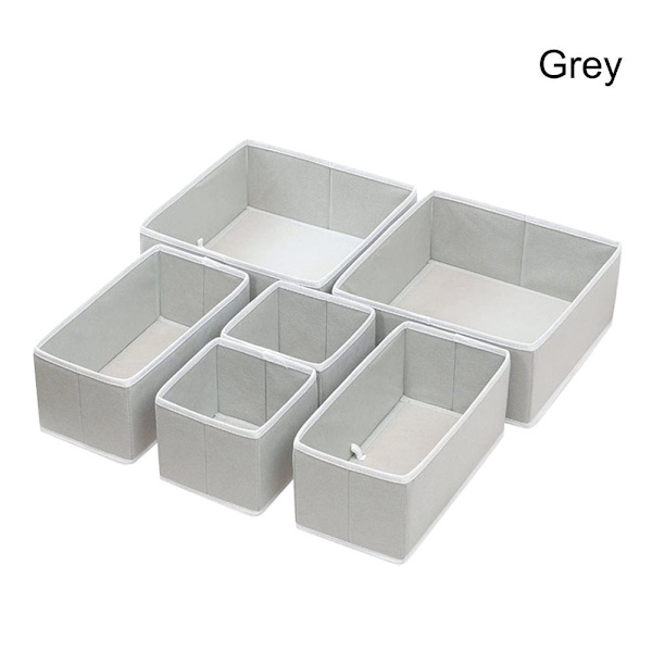 6 Stk/Sæt Stof Opbevaringsboks Tøj Organisation Skuffe GRÅ GRÅ grey