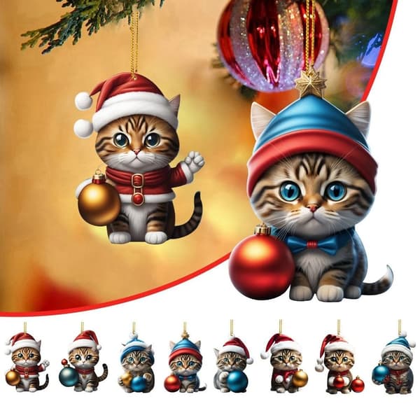 Julehat Kat Vedhæng Kat Juletræs Ornament 2 2 2
