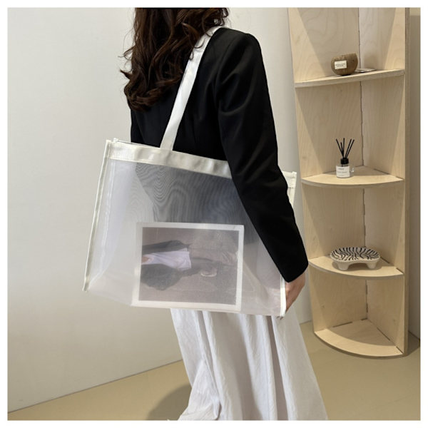 Läpinäkyvä Beach Nylon Bag Mesh Handheld ostoskassi MUSTA Black
