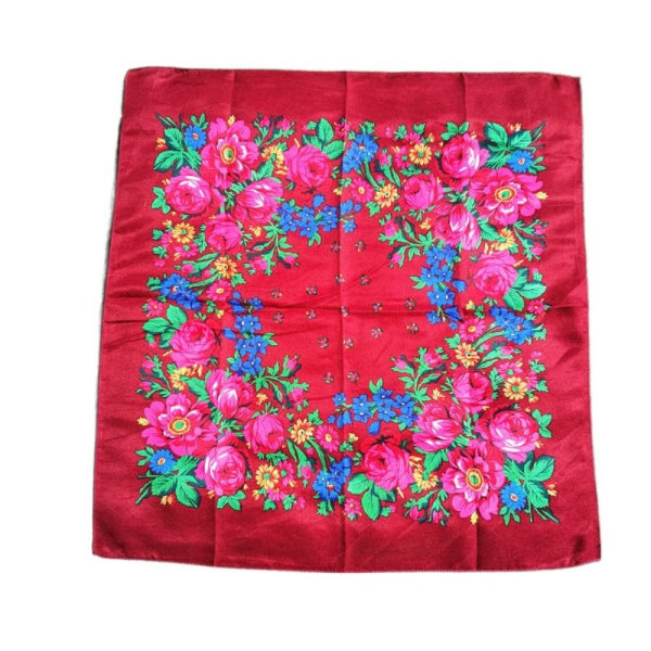 Rose Flower Print Head Scarf Twill Printed Scarf Shawl WINE RED Wine red