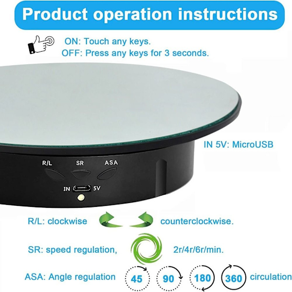 Motoriserad Roterande Spegel Display Stativ Skivspelare VIT White