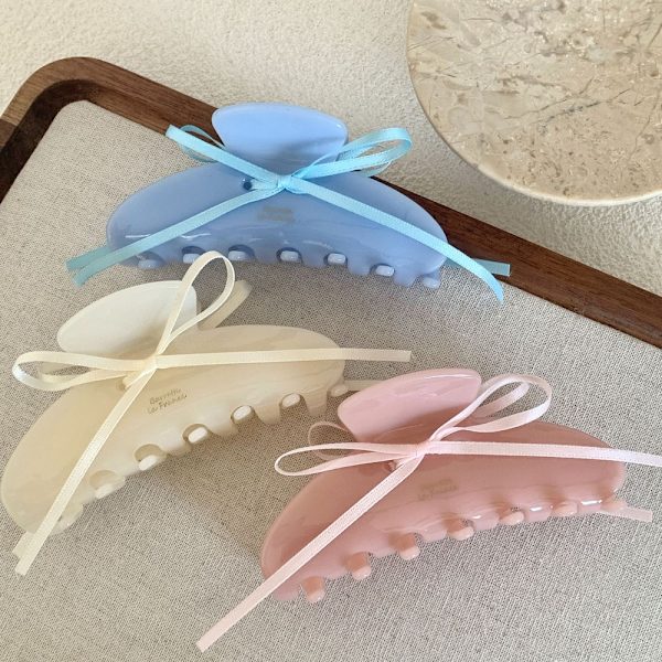 Ribbon Bow Eddiksyreklemme Acetatkloklemme HVIT white