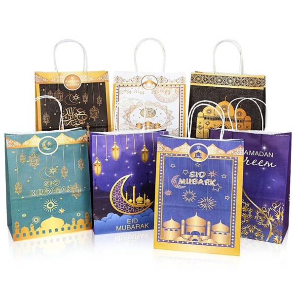 6 stk Eid Mubarak papirpose gaveæsker STIL 4