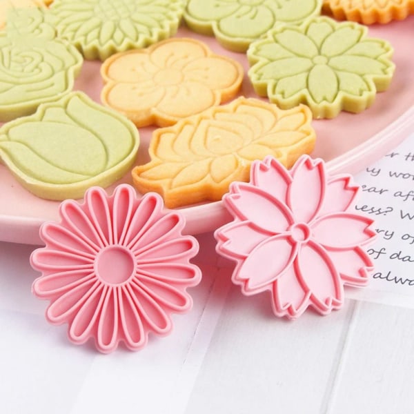 8 stk/sett Cookie Cutters Pressbar kjeksform Cookie Stamp DIY