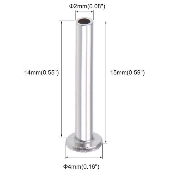 100 stk. aluminium fladt truss-hoved halv-halvrørsnitter M2 X M2 x 14mm