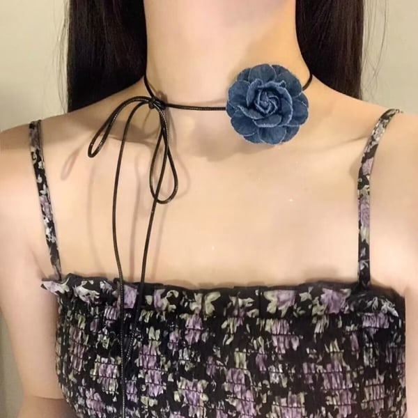 Rose Flower Choker Rose Choker Halsband MÖRKBLÅ LITEN DARK BLUE SMALL