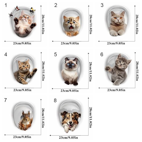 3D-kissan WC-tarrat Vivid Animal Decals 3 3 3