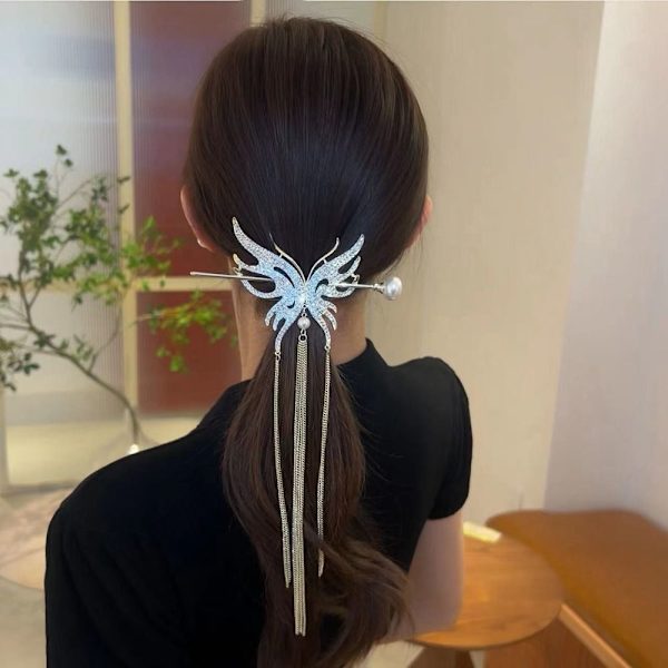 Butterfly Hair Gaffel Tofs Hair Stick SVART black