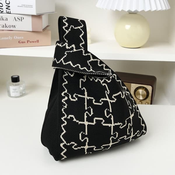 Strikket Håndtaske Knude Håndledstaske SORT Black