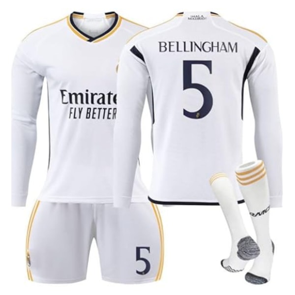 2023-2024 Real Madrid hjemmefotball for barn Langermet trøye nr. 5 Bellingham 24