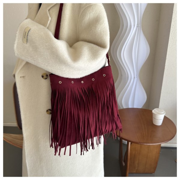 Frynset skinn skulderveske Etnisk stil Messenger Bag BRUN Brown