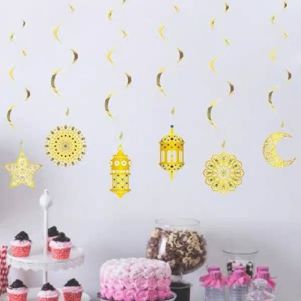 6 stk./pakke Swirl Banner Star Moon Pendant Ramadan Kareem Banner 6pcs