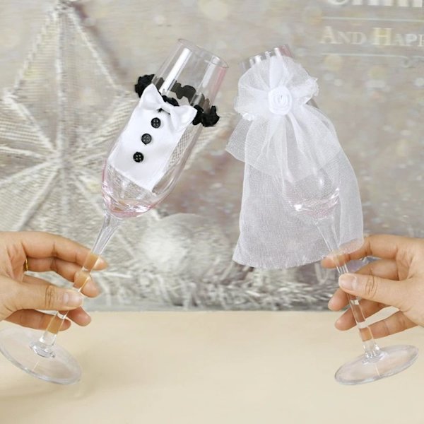 Brud og brudgom Vinkopper Wraps Champagne Glass Flasker Deksel