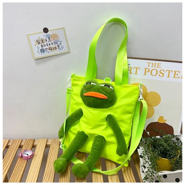 Tygväska med stor kapacitet Mode Sad Frog Plyschdocka beige