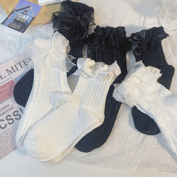 Vita spetsstrumpor Lolita strumpor 4 4 4