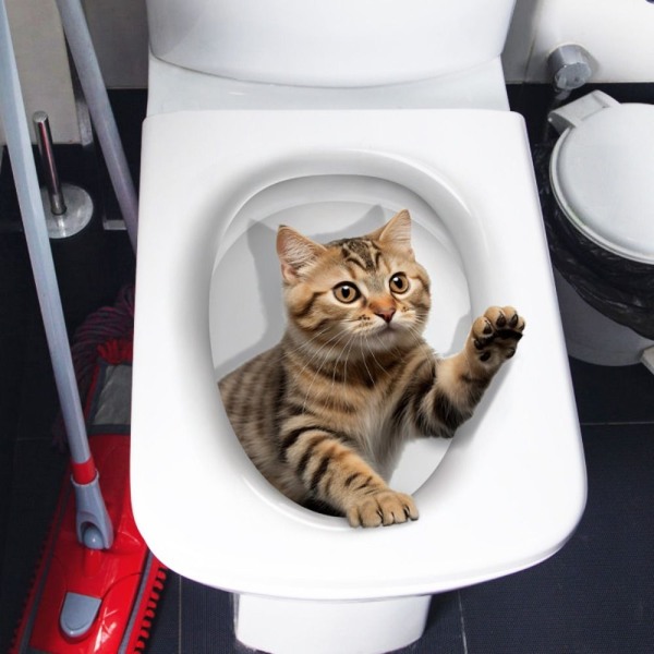 3D Cat Toilet Stickers Livlige dyredekaler 2 2 2