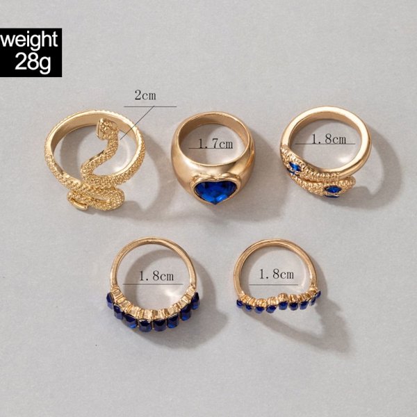 5st Imitation Ädelsten Ring Ring Set FÄRG colour