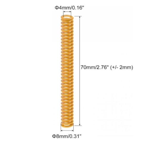 2 kpl 3D-tulostimen kevyitä puristusjousia 8x70mm