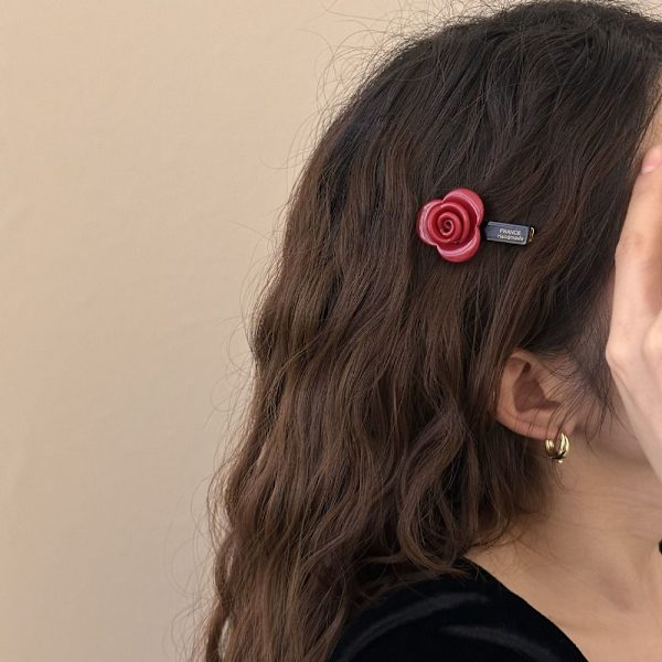 Tredimensionell Rose Hårnål Elegant Rose Flower Barrettes pink