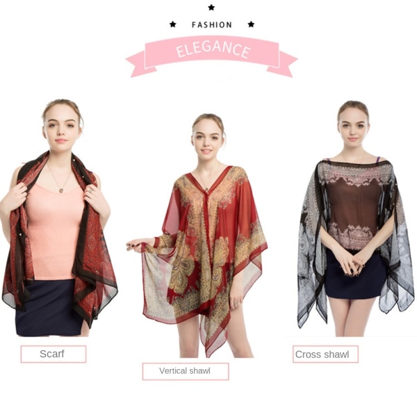 Beach Shawl Chiffon Bluse SVART&RØD Black&Red